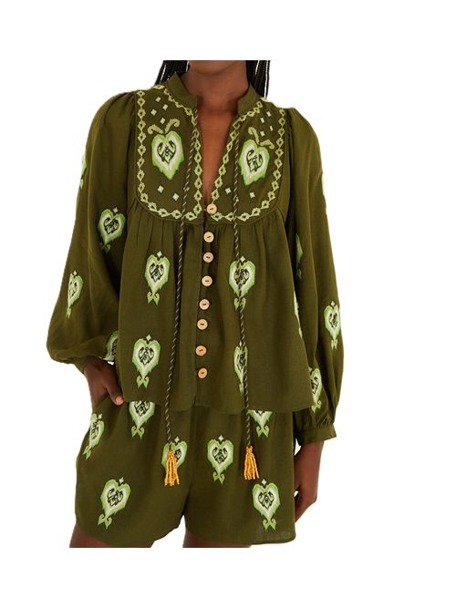 Farm Rio Shorts in lino Verde heart tapestry FARM Rio | 344171L0013 GREEN